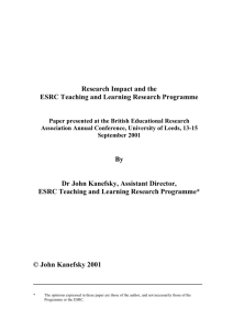 The ESRC Teaching and Learning Research Programme is