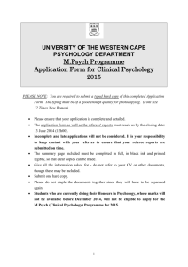 Application Form for Clinical Psychology