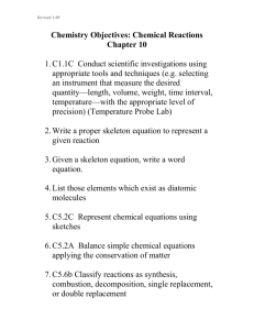 Chemistry Objectives: Chemical Reactions