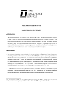 Insolvency Code of Ethics: Background and Overview