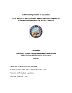 Final Legislative Report on Schooling Military Children 2014
