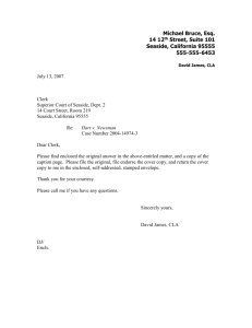Letter enclosing answer for filing