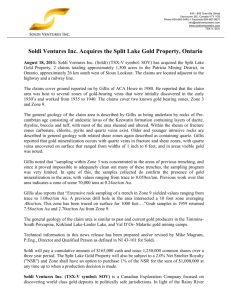Soldi Ventures Inc. Acquires the Split Lake Gold Property