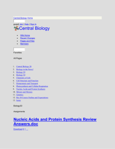 Central Biology - Nucleic Acids and Protein Synthesis Review