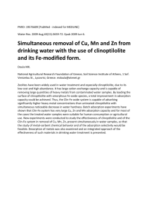 Simultaneous removal of Cu, Mn and Zn from drinking