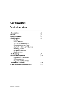 RAY PAWSON - Research Curriculum Vitae