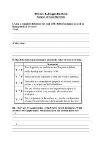 Samples of Exam Questions (Text Linguistics)