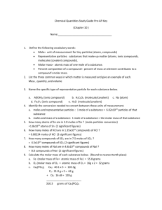 chemical quantities (mole conversion) study guide-key