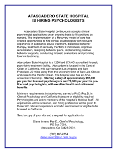 Atascadero State Hospital continuously accepts clinical psychologist