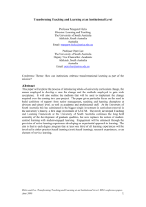 Transforming Teaching and Learning at an Institutional Level – A