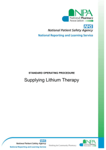 Supplying Lithium Therapy - National Patient Safety Agency