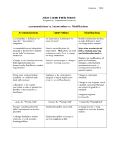 Accommodations/Interventions/Modifications chart