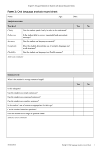 Form 3: Oral language analysis record sheet - K