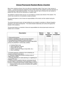 Clinical Mentor Resident Checklist