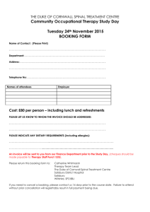 a booking form - Duke of Cornwall Spinal Treatment Centre