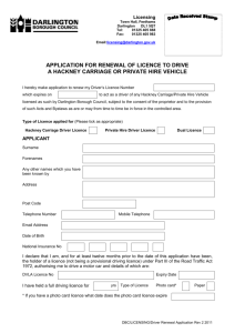 Application form to renew a hackney carriage or private hire licence