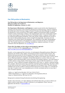 1(3) One PhD position in Biochemistry One PhD position at the
