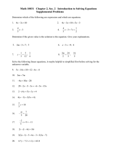 Math 10031 Sec 2.2 Introduction to Solving Equations