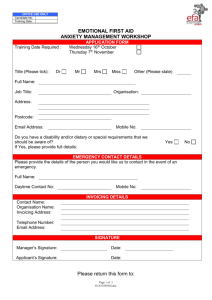 Anxiety Management Workshop Application form 2013