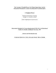 The Concept of `Parallel Process` In Clinical Supervision, And Its