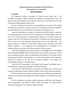 Recommendations, 43rd meeting, PAC for Particle Physics
