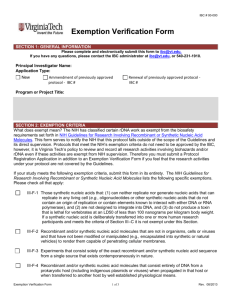 Exemption Verification Form - Institutional Biosafety Committee
