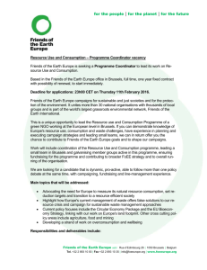 Resource Use and Consumption – Programme Coordinator vacancy