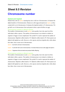 Sheet 9.5 Chromosome number - Science for the NZ Curriculum