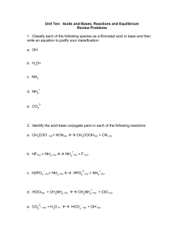 Worksheet - Acid-base Theories