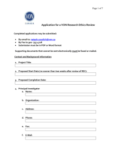 Application for a VON Research Ethics Review