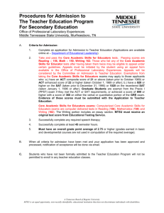 Procedures for Admission to The Teacher Education Program For