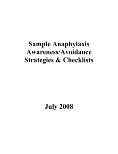 Sample Anaphylaxis Awareness-Avoidance Strategies & Checklists