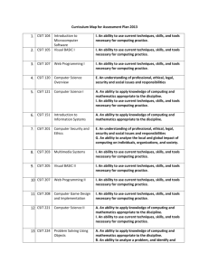 Curriculum Map for Assessment Plan 2013 1. CSIT 104 Introduction