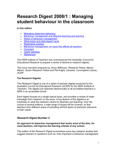Research Digest 2008/1 : Managing student behaviour in the