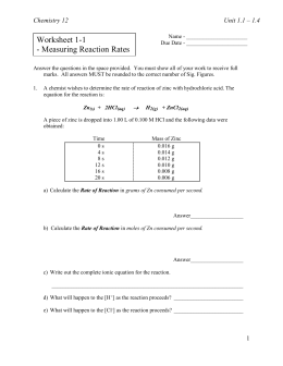 Worksheet 1-1 - Measuring Reaction Rates