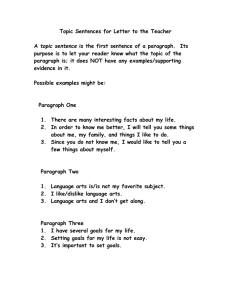 Topic Sentences for Letter to the Teacher