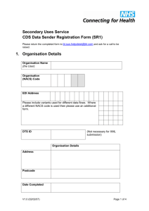 CDS Data Sender Registration From (SR1)
