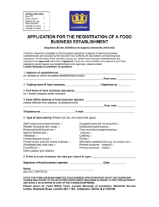 application for the registration of a food business establishment