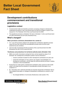 Development contributions commencement and transitional provisions