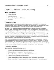 Chapter 12 – Databases, Controls, and Security