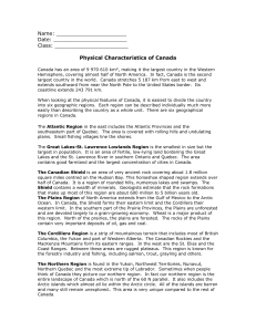 Physical Regions of Canada note and assignment