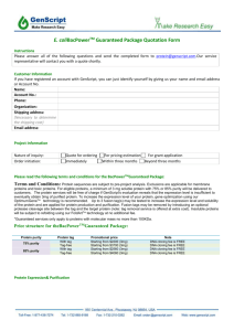 E. coliBacPowerTM Guaranteed Package Quotation Form