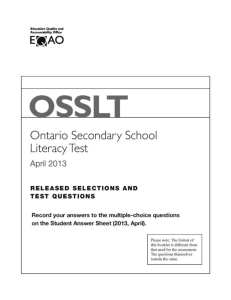 OSSLT, Sample Assessment Booklet: Word, April, 2013
