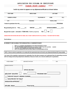 APPLICATION FOR DIPLOMA OR CERTIFICATE