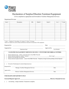 Declaration of Surplus, Obsolete or Scrap Furniture/Equipment Form