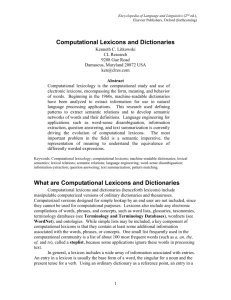 Computational Lexicons and Dictionaries