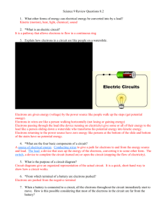 Sci 9 Review Worksheet 8.2 Electrical Current