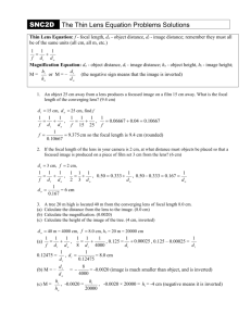 11_The Thin Lens Equation Problems Solutions v2