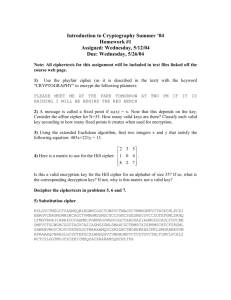 Introduction to Cryptography Summer `04