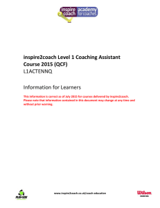 inspire2coach Level 1 Coaching Assistant Course 2015 (QCF) L1A